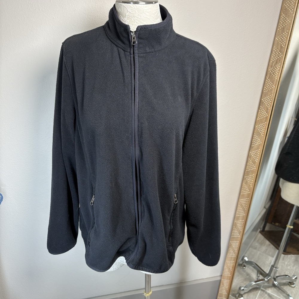 Lands' End Women's XL ~ Black Fleece Jacket Full Zip Up Warm Comfy